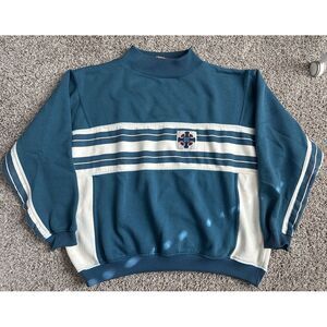 Vintage Large 90's Exchange Unlimited Striped‎ Crewneck Sweater Two Tone Green